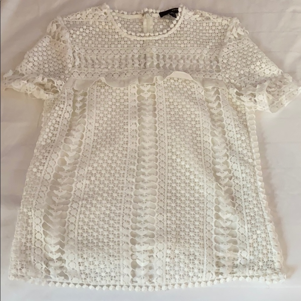Aqua Lace Ruffle Short Sleeve Blouse Top small